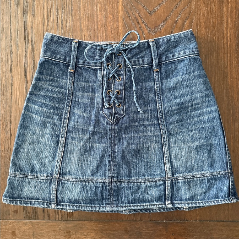Abercrombie & Fitch Blue A-Line Mini Skirt with Tie Front